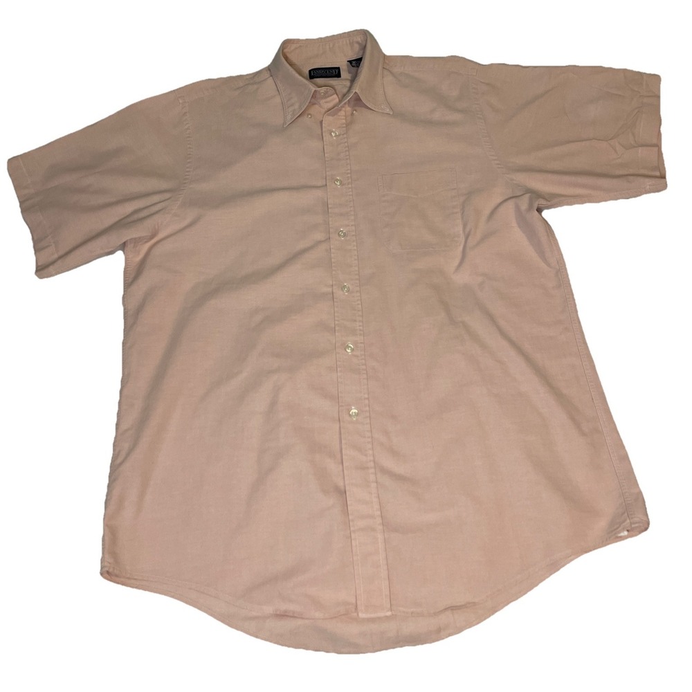Lands End Oxford Large Collar pink‎ Button Down Shirt Cotton Preppy Short Sleeve